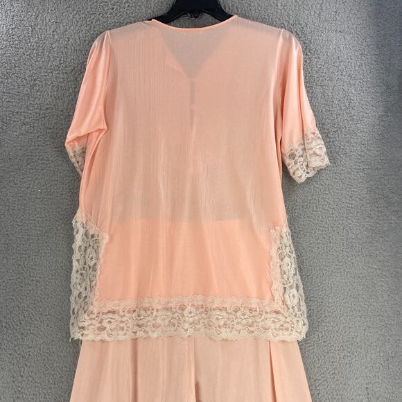 Vtg Erica Loren Pajama Set Pjs Dress Sz Large Lace Peach USA - Picture 12 of 16